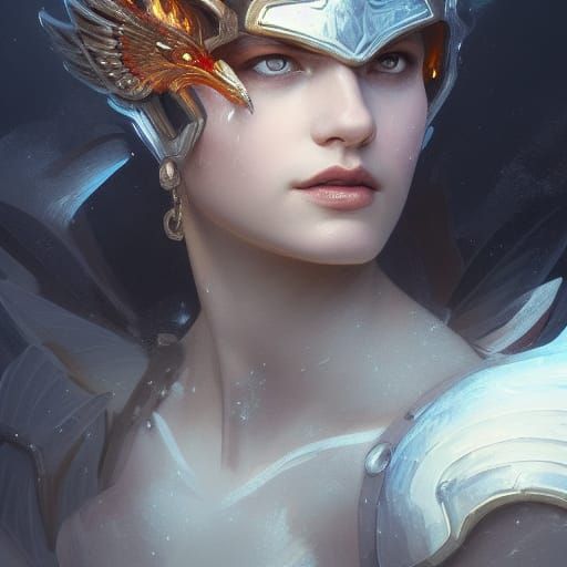 Winged Woman Portrait with Fire Background