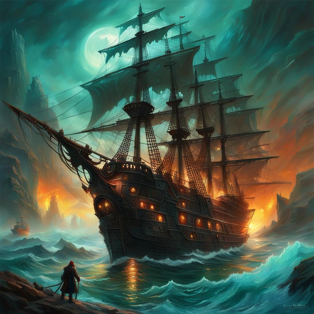 Eerie Ghost Pirate Ship Digital Matte Painting