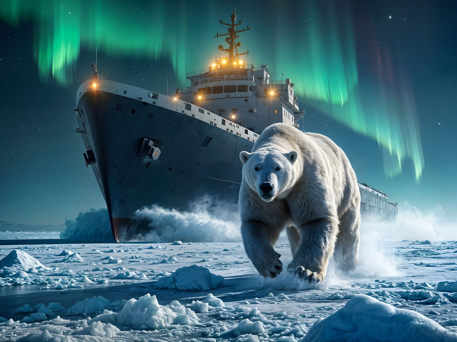 Polar Bear in Epic Nuclear Icebreaker Chase