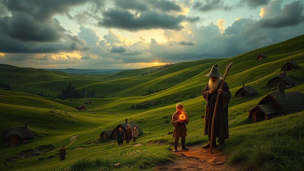 The Shire's Lush Green Landscapes Come Alive with Hobbits