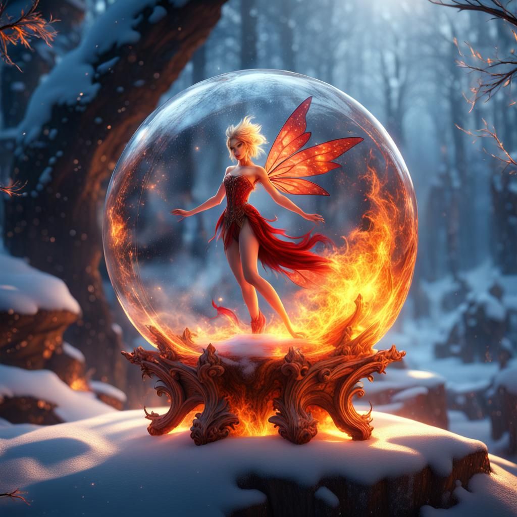 Fire Fairy in Crystal Sphere: Fantasy Art