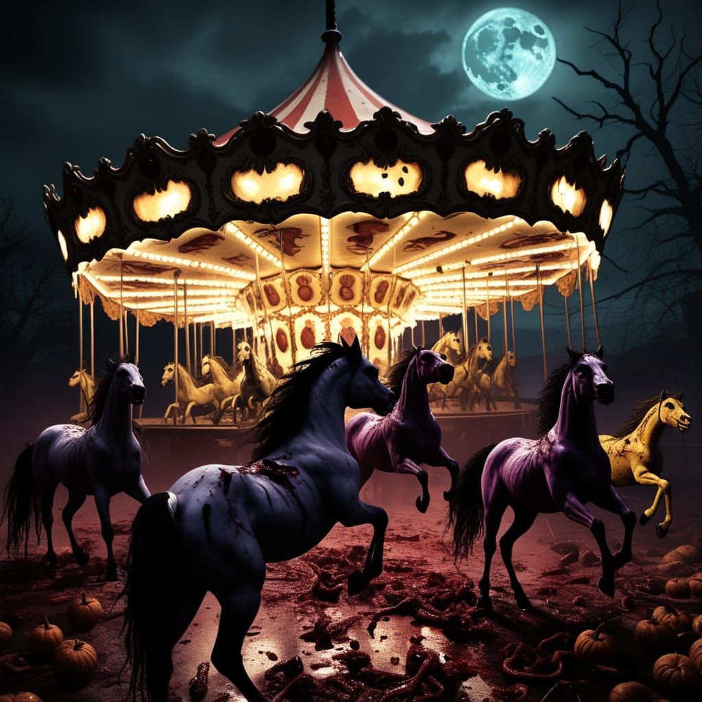 Nightmare Carnival Carousel in Blood-Moon Gloom