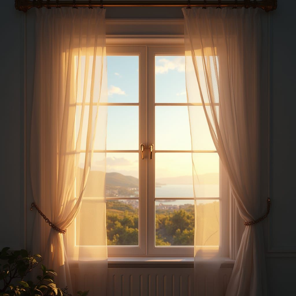 Dreamy Window Scene with Serene Landscape