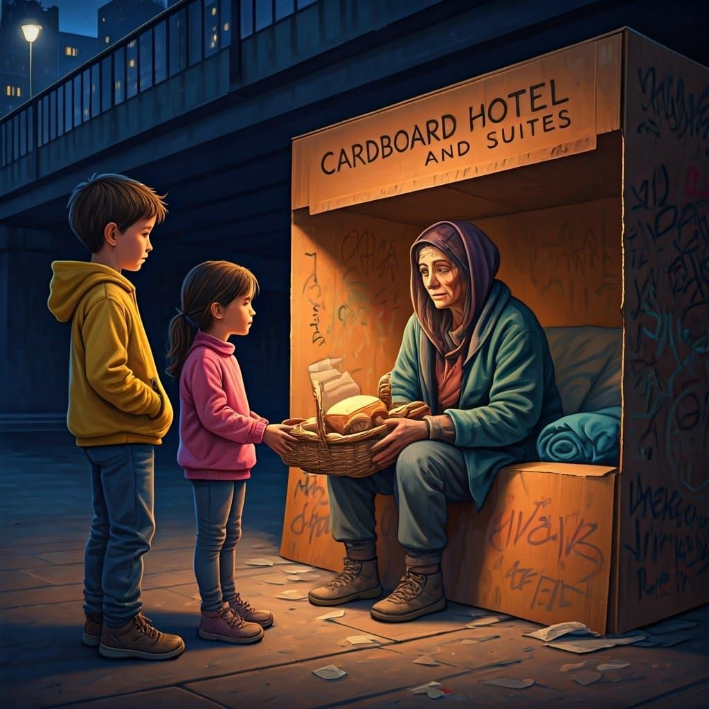 Children Bring Hope to Homeless Woman in Cardboard Hotel