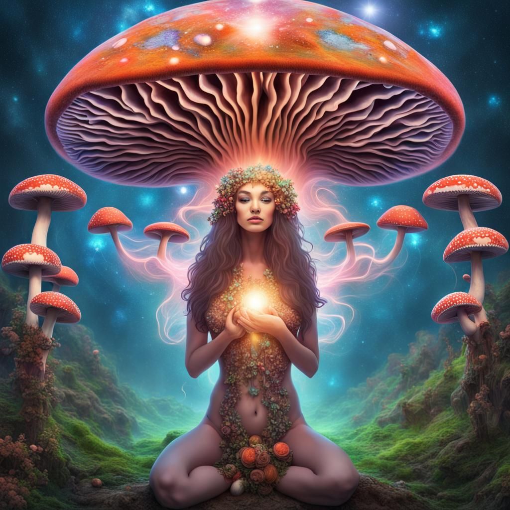 Goddess in Healing World with Magic Mushrooms Portal