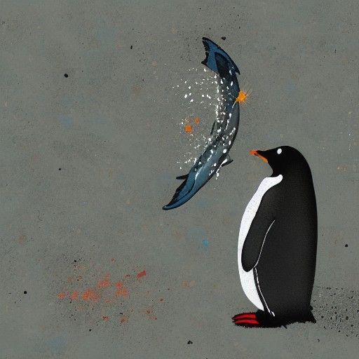 Abstract Penguin Catching Fish