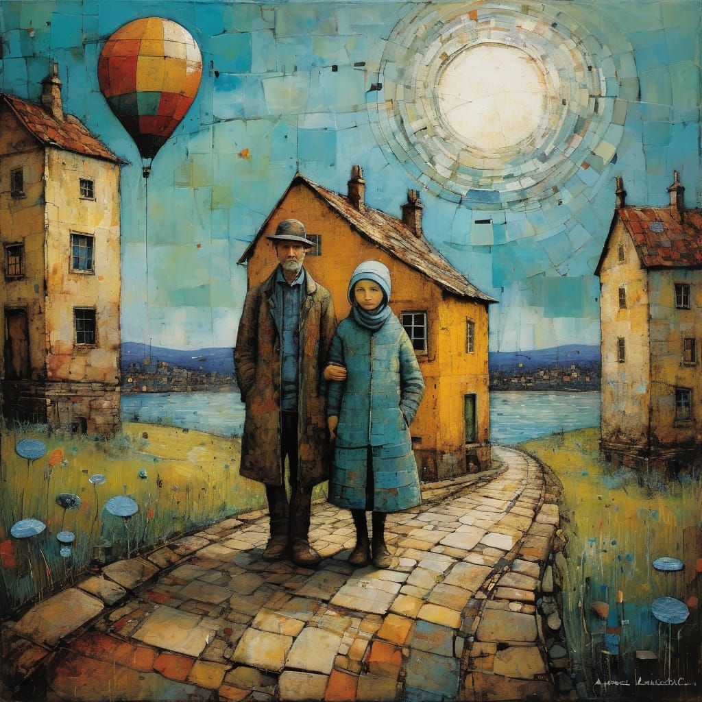 Textured Encaustic Painting in Naive Style