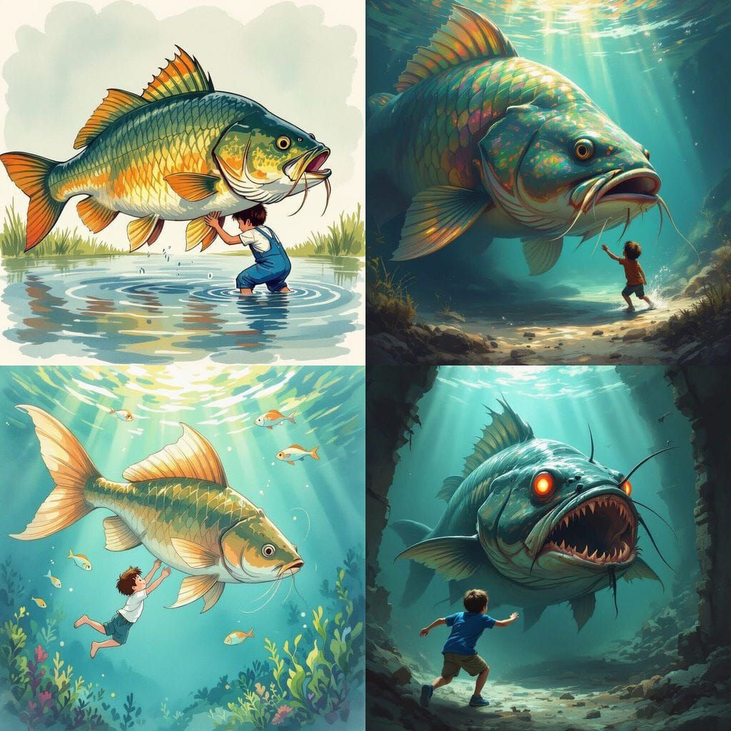 Boy Ducks Under Giant Catfish