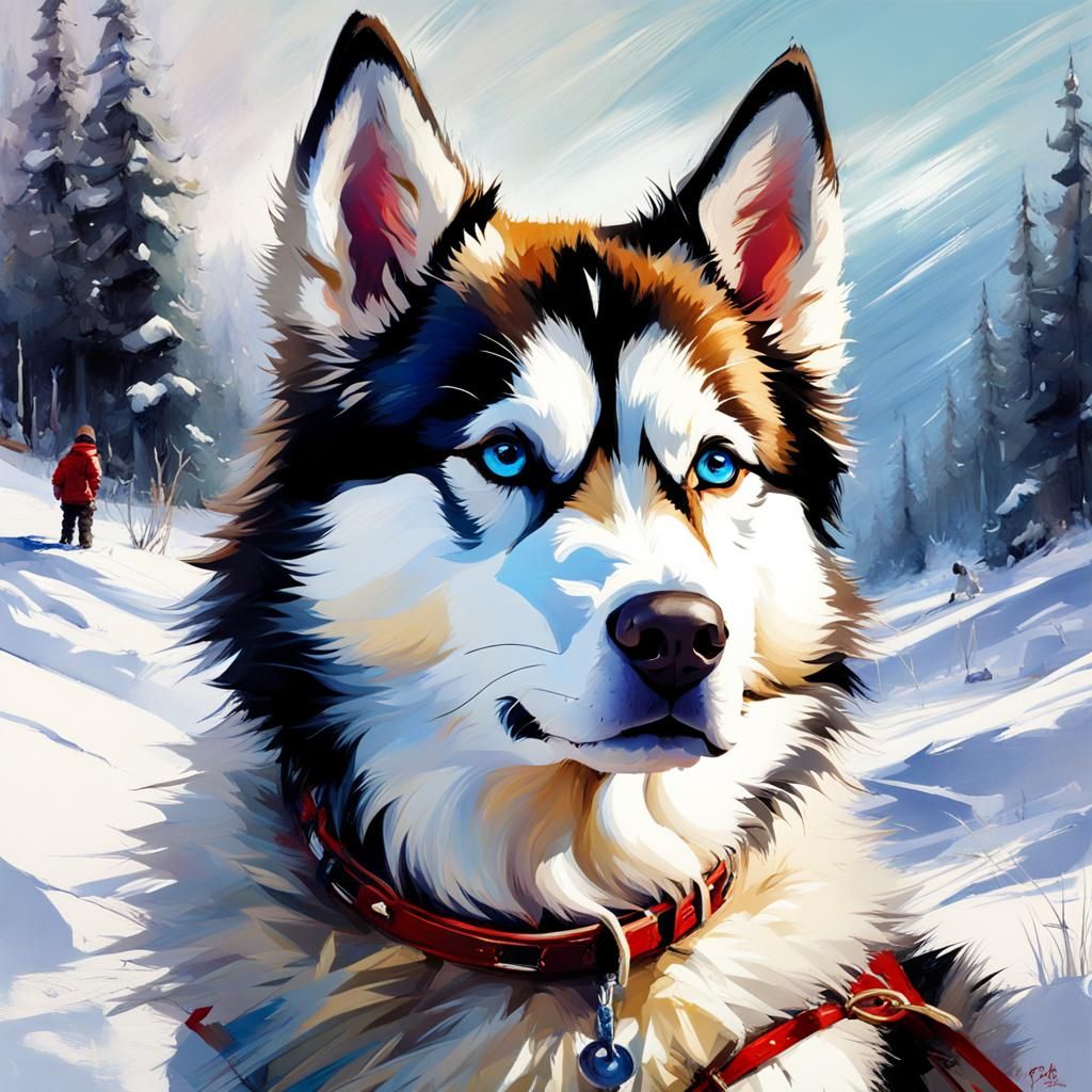 Joyful Siberian Husky in Snowy Winter Landscape