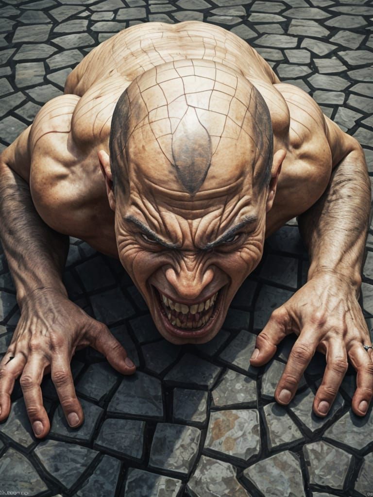 Mosaic Man Crawling: Ultra-Detailed Oil Painting