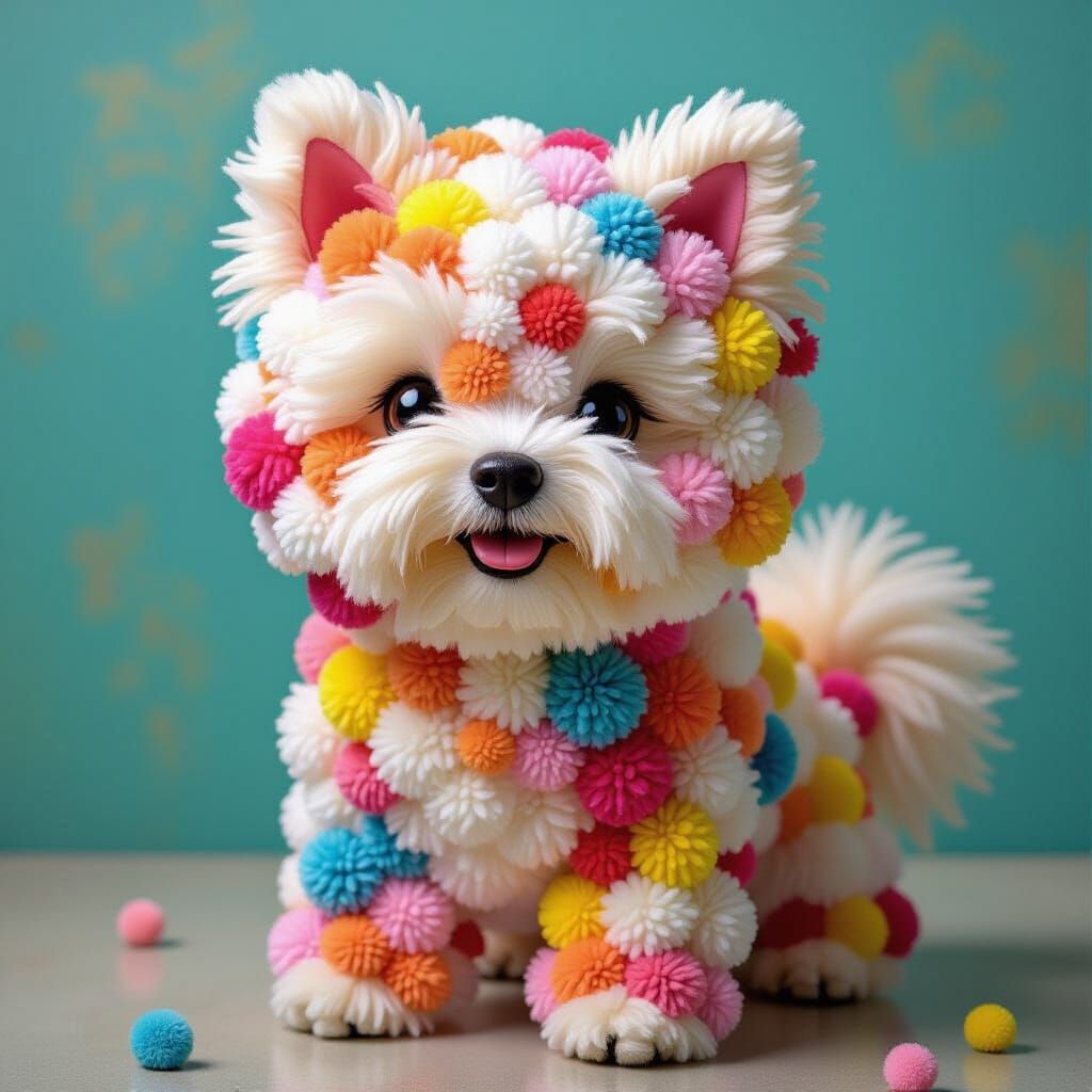Colorful Pom Pom Dog in Pop Art Style