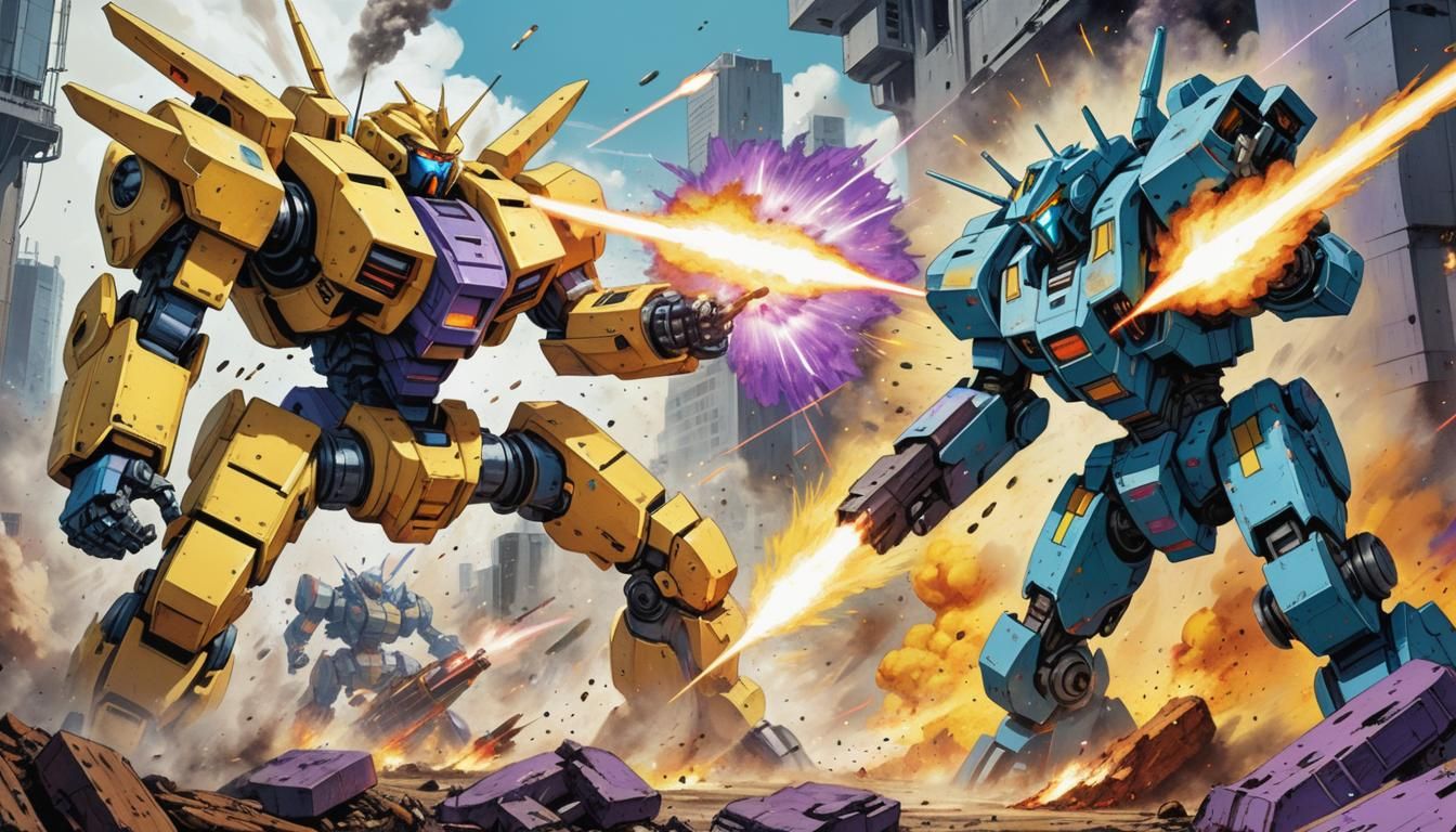 Epic Mecha Battle: Sci-Fi Action Painting