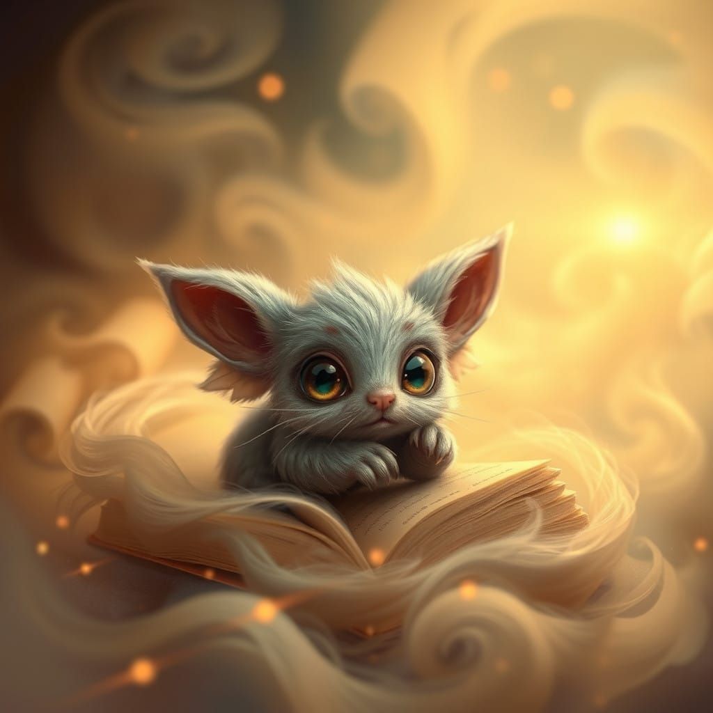 Dreamy Book Creature in Whimsical Landscape