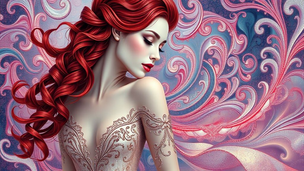 Surreal Digital Portrait in Nouveau Style with Chrome Fracta...