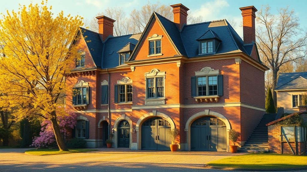 Golden Hour Chateau in Spring Impressionist Style