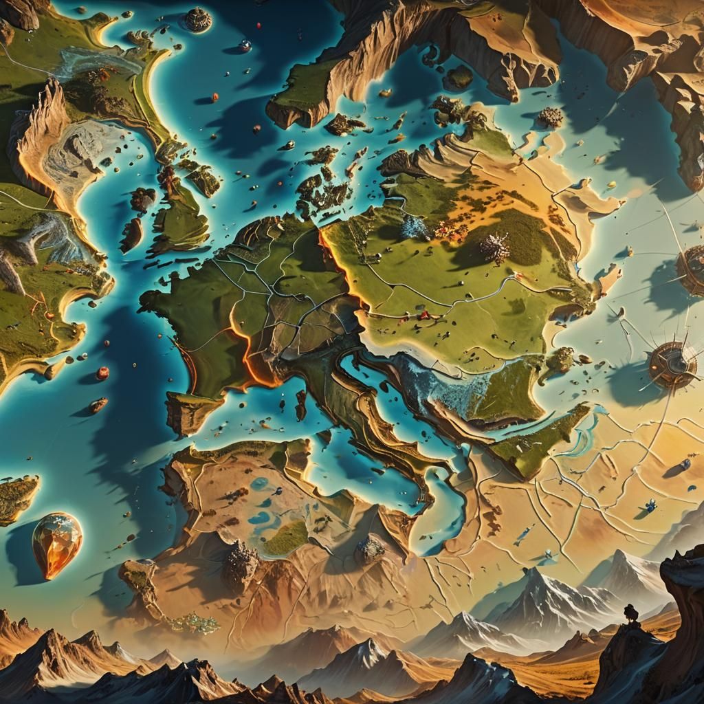 Glowing World Map of Resource Inequality in Surreal Style