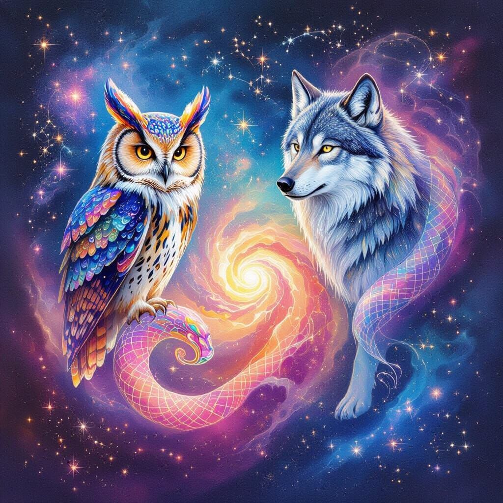 Psychedelic Cosmic Animal Guides in Vibrant Watercolor