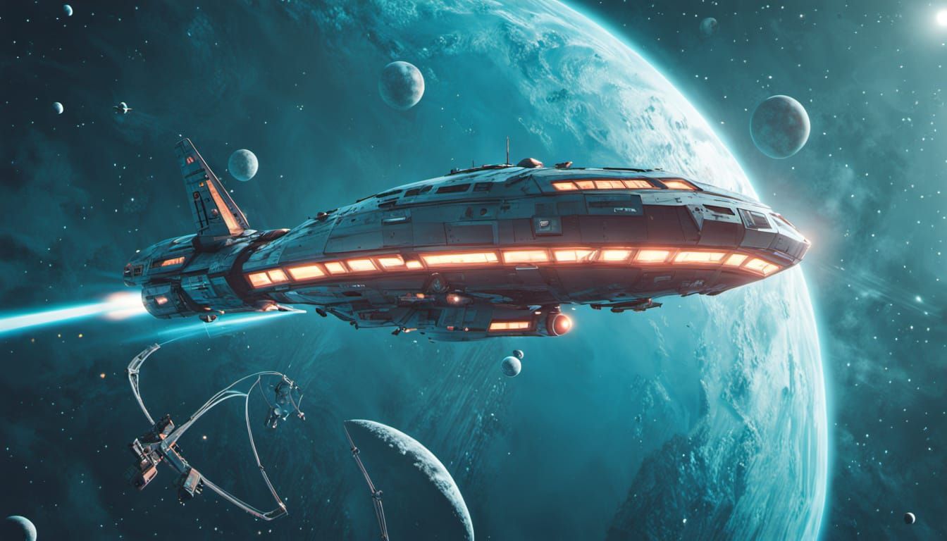 Starship in Space, Simon Stalenhag Style Digital Art