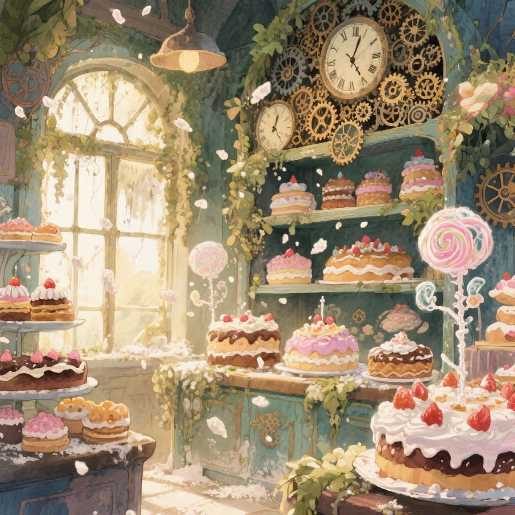 Overgrown Clockwork Bakery with Spun Sugar Pastries