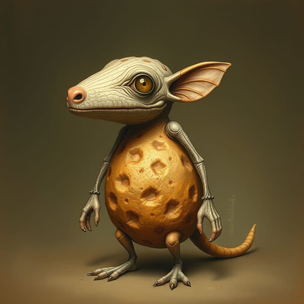 Man-Biscuit Hybrid in Surreal Folk-Art Style