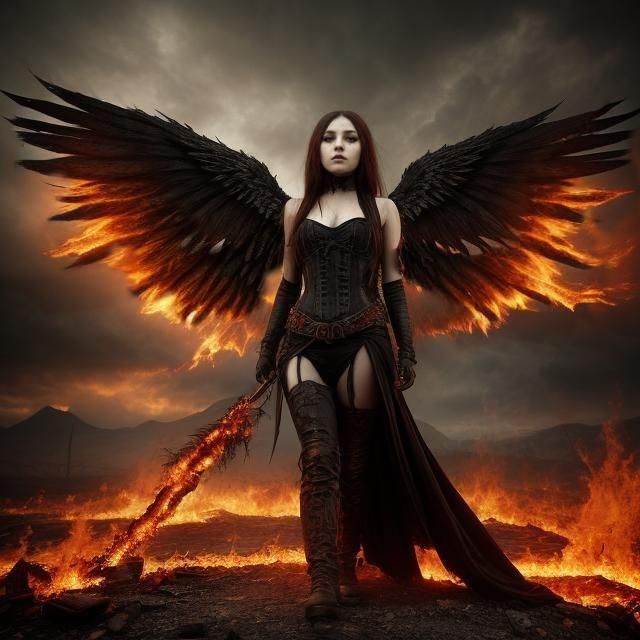 Fallen Angel in Apocalyptic Landscape, Gothic Art