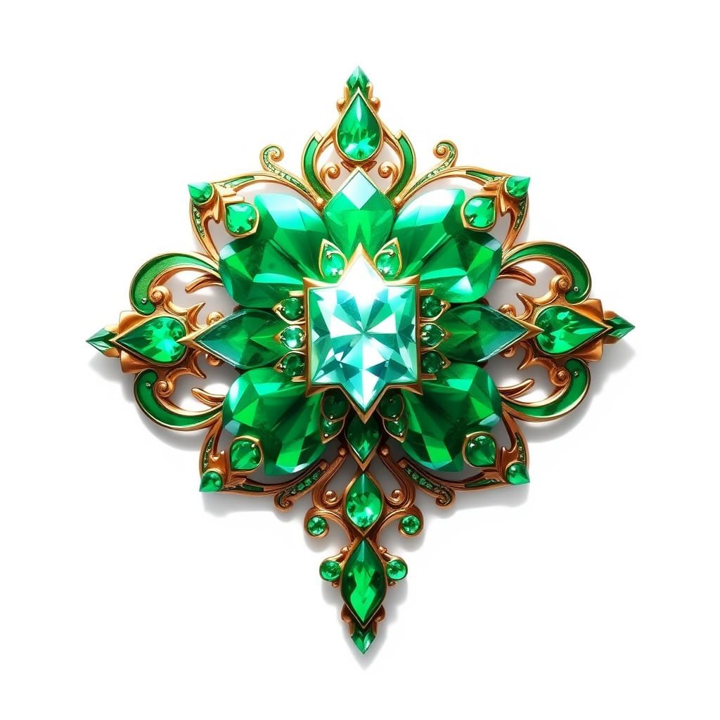 Anime-Inspired Emerald Brooch in Vibrant Green and Gold