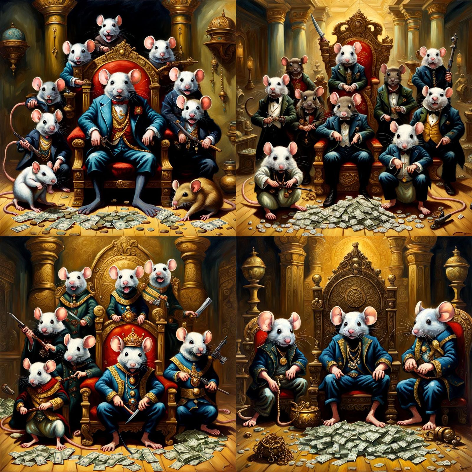 Badass Mouse Gang Leader on Throne: Oil Painting
