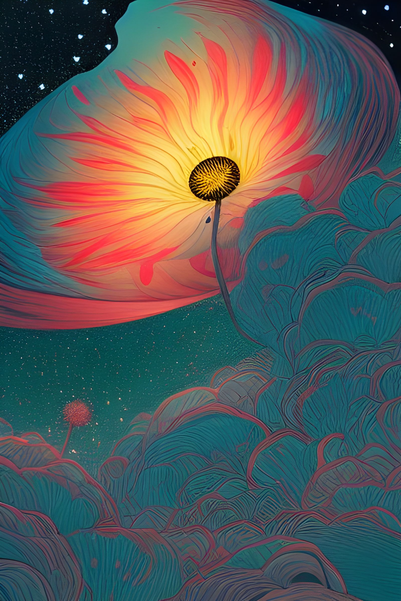 Lonely Flower in Space: Surreal Sci-Fi Poster Art