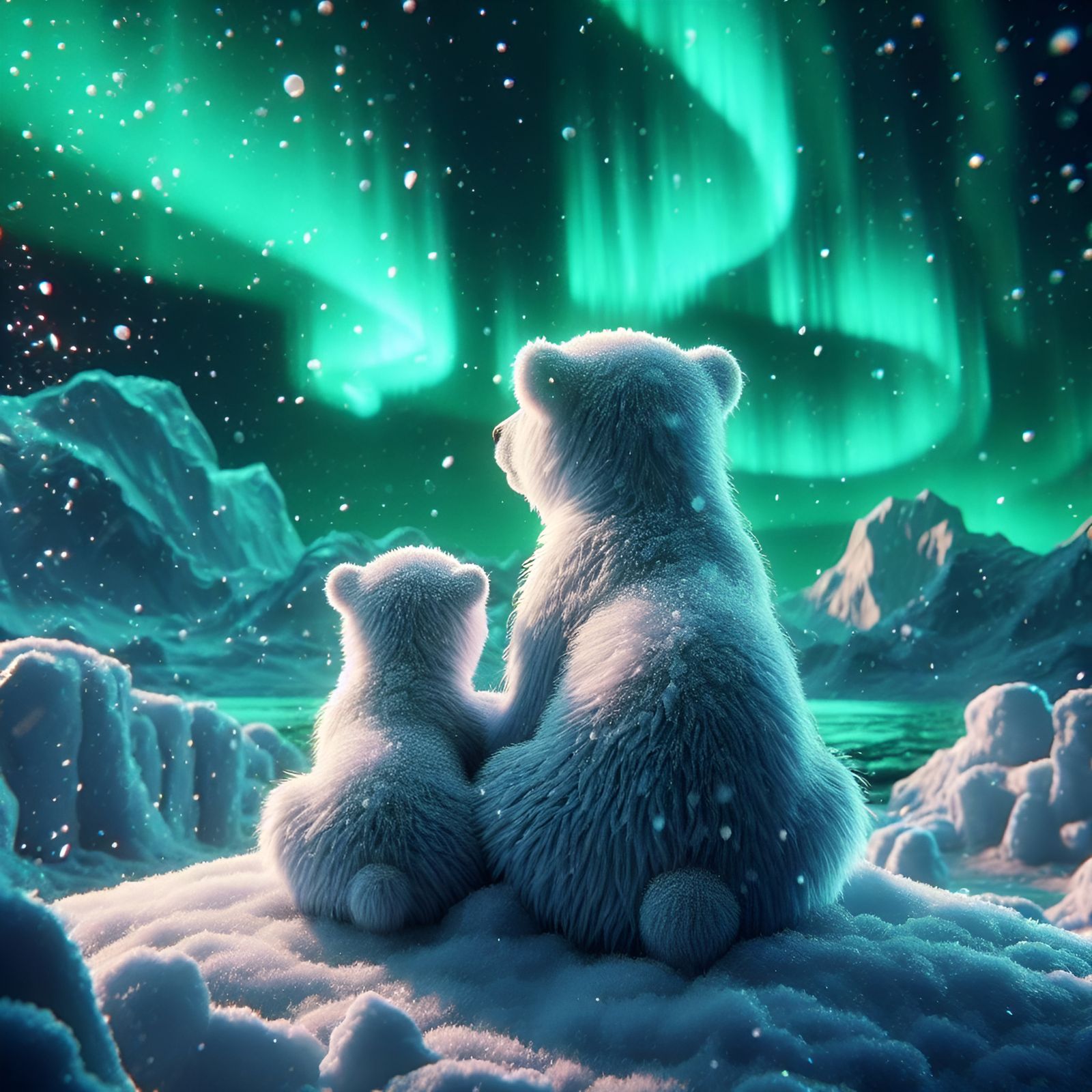 Polar Bears Watching the Aurora Borealis