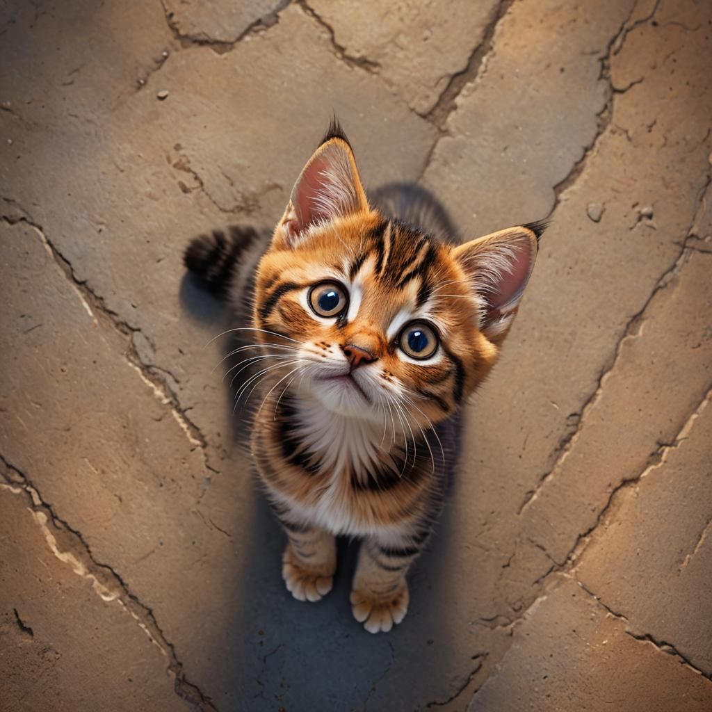 Adorable Tabby Kitten Looking Up: Photoreal 3D Art