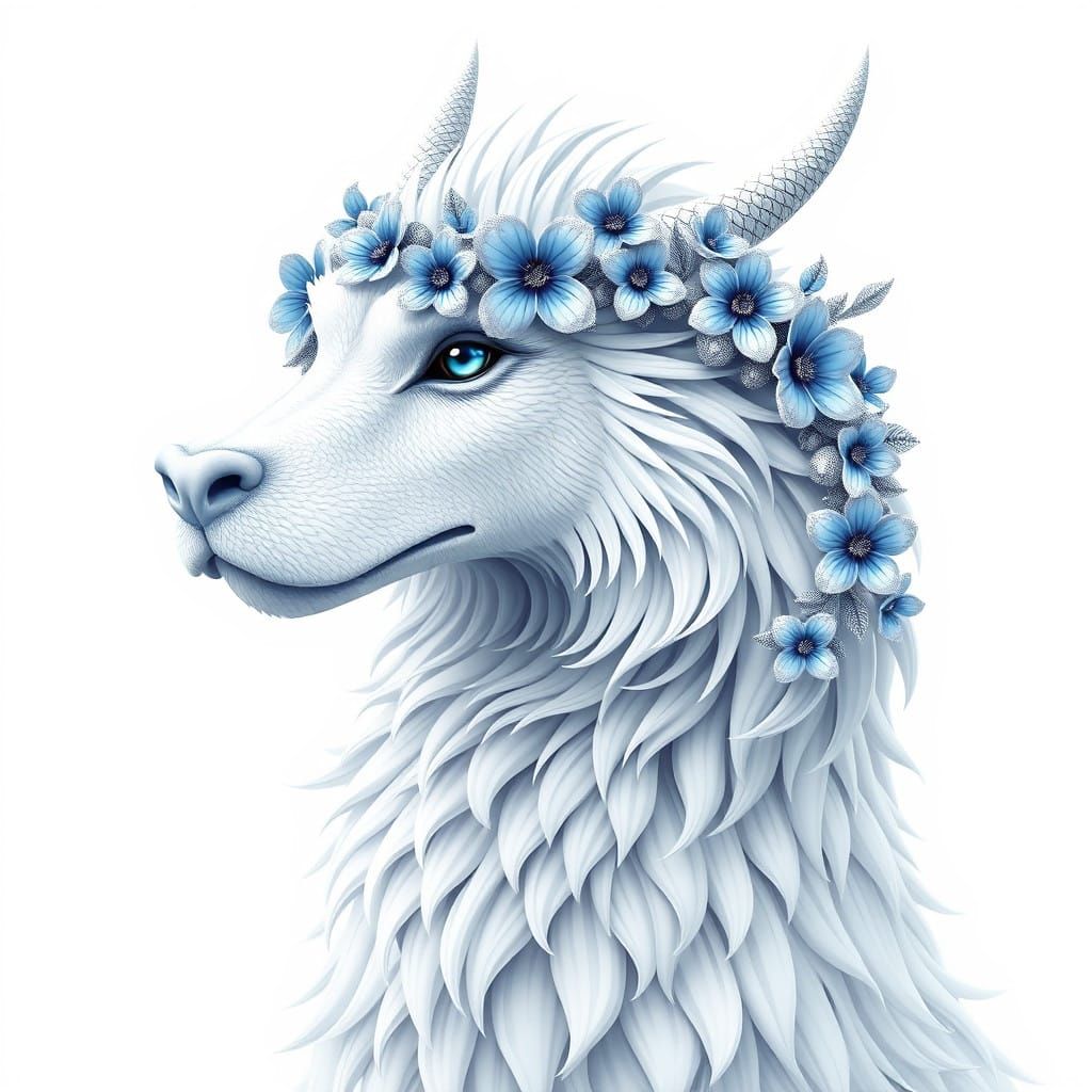 Furry White Dragon with Floral Crown