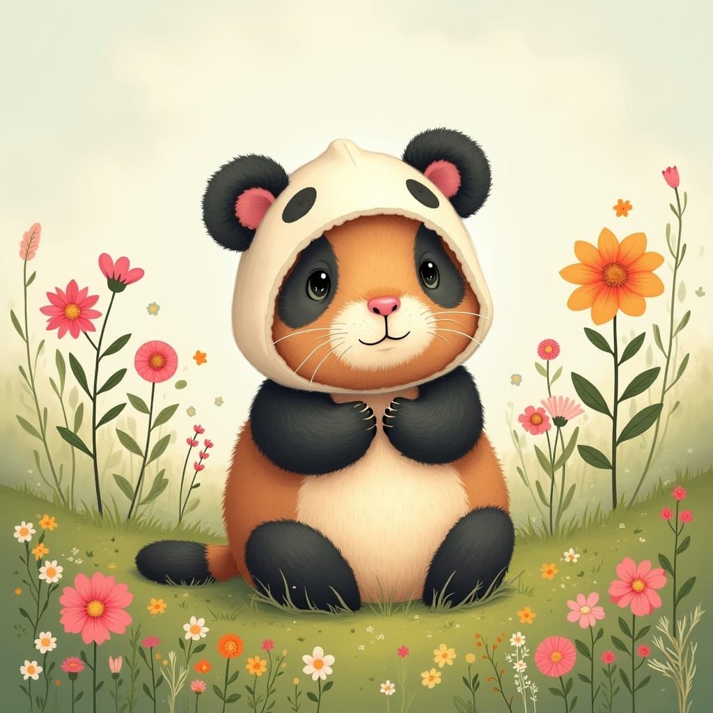 Capybara in Panda Costume in Lush Meadow