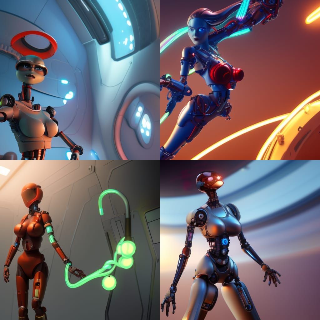 Voluptuous Cyborg Piloting Ship: 3D Digital Art