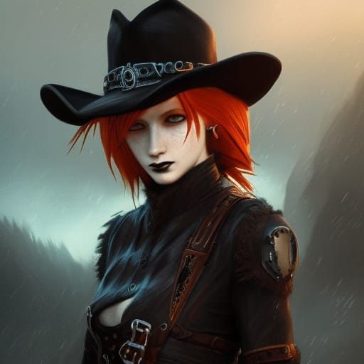 Gothic Cowgirl with Copper Hair, Fantasy Art