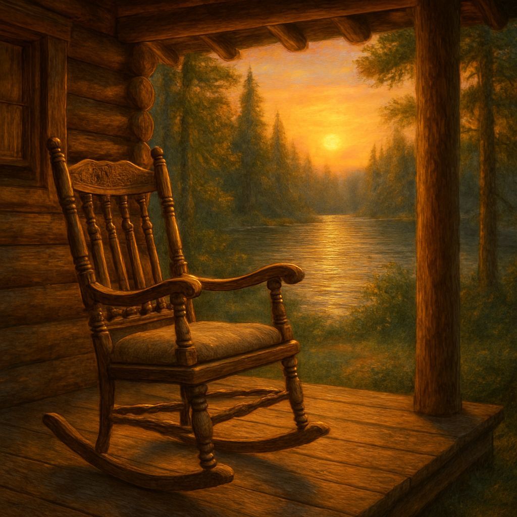 Antique Rocking Chair at Sunset in Rustic Style