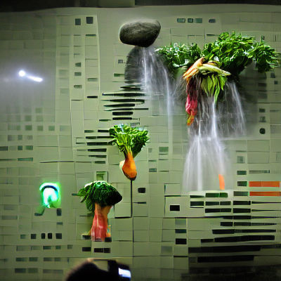Vegetables Dancing to Digital Waterfall Sounds