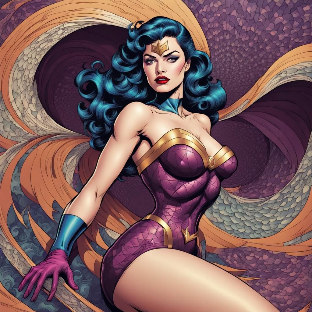 Huntress DC Comics Vintage Pinup in Fractal Style