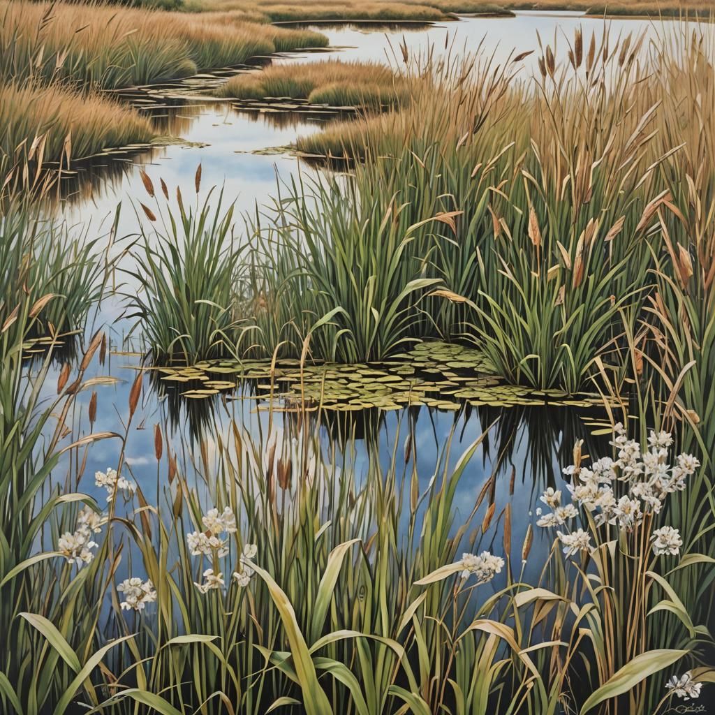 Detailed Painting of Reed Beds