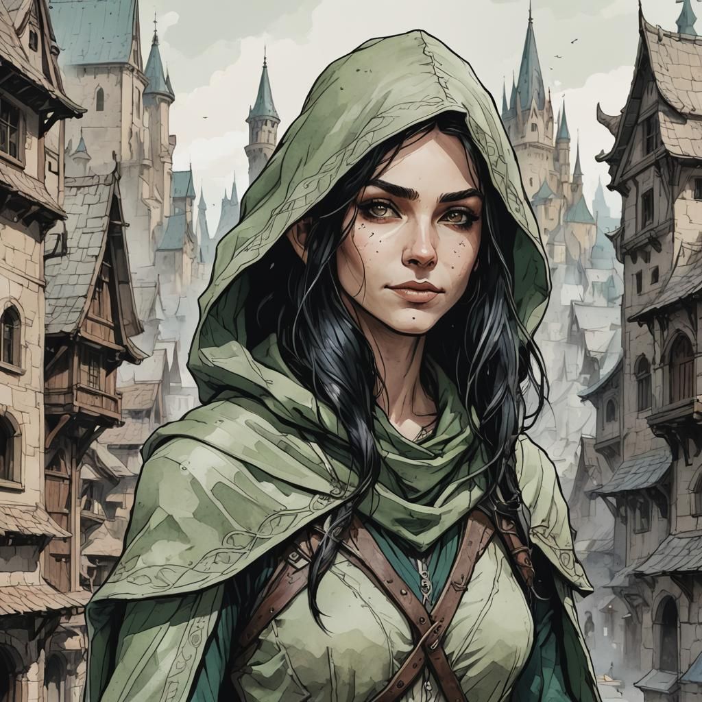 Elven Rogue Portrait in Alcohol Ink Style