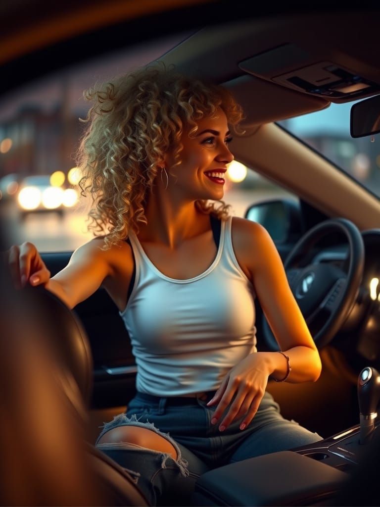 Hyper-Realistic Blonde Woman Behind the Wheel