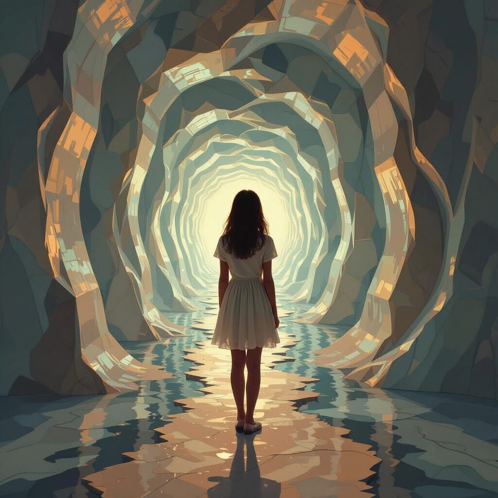 Surreal Dreamscape of a Young Woman Seeking Escape