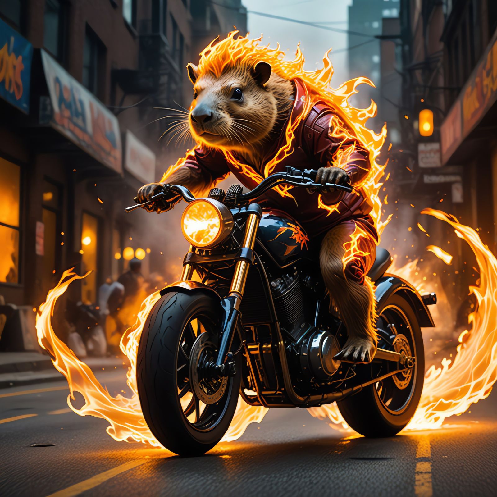 Cute Capybara Superhero in Ghost Rider Cosplay