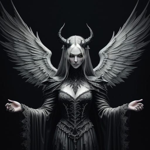 Dark macabre - black gothic  devil embances innocent white angel
