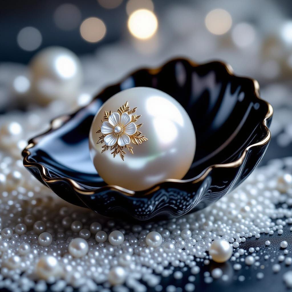 Ornate Pearl in Seashell: Photorealistic Still Life