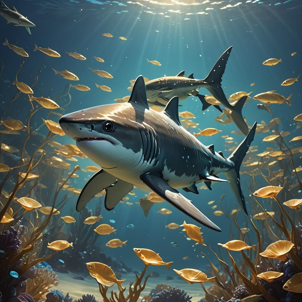 Cute Bioluminescent Shark in a Vibrant Ocean