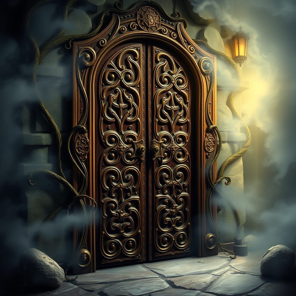 Mystical Celtic Door in Ethereal Mist