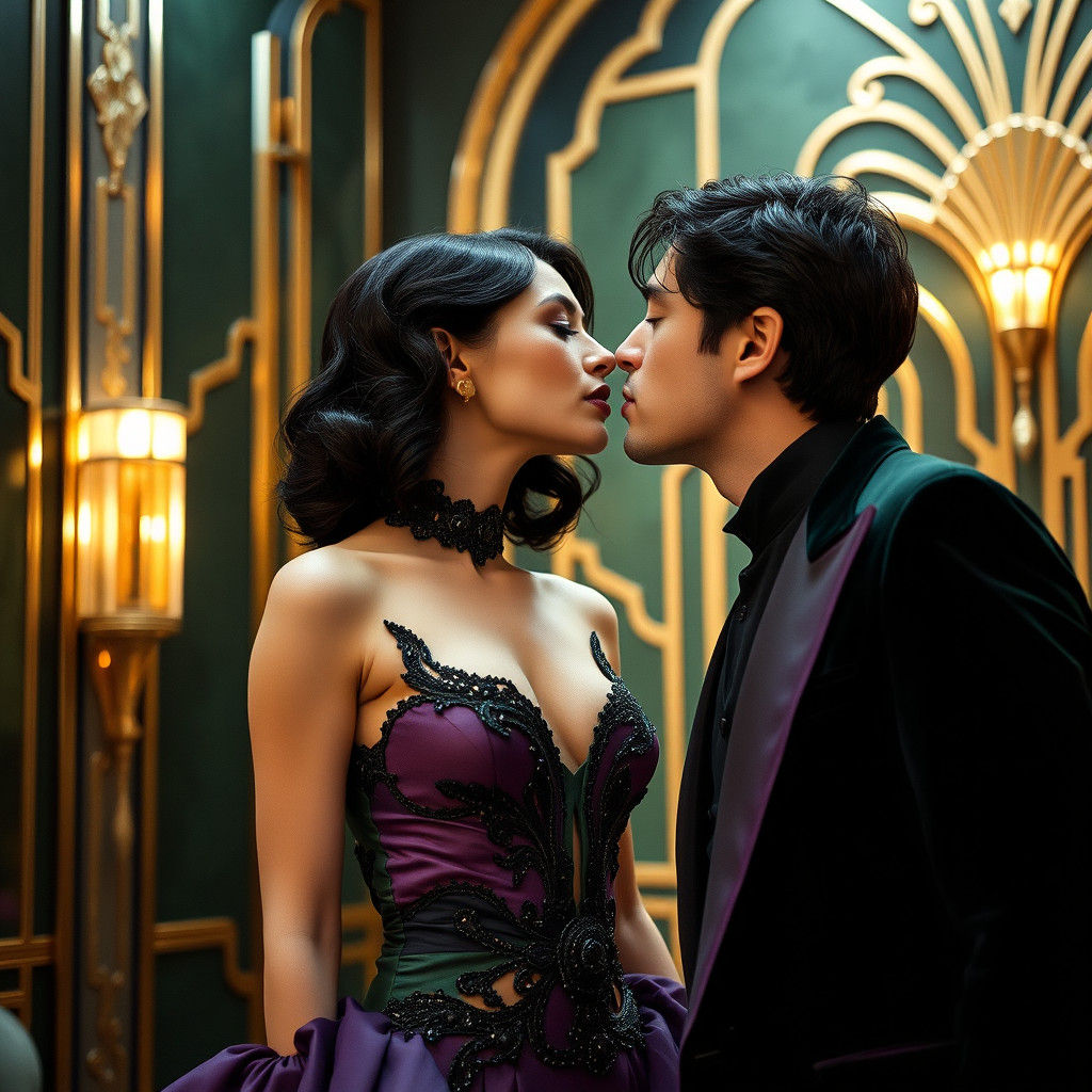 Art Deco Couple About to Kiss: Fashion Photography