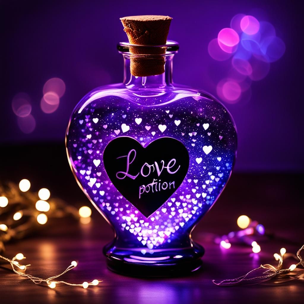 Magical Purple Love Potion Bottle with Fairylights