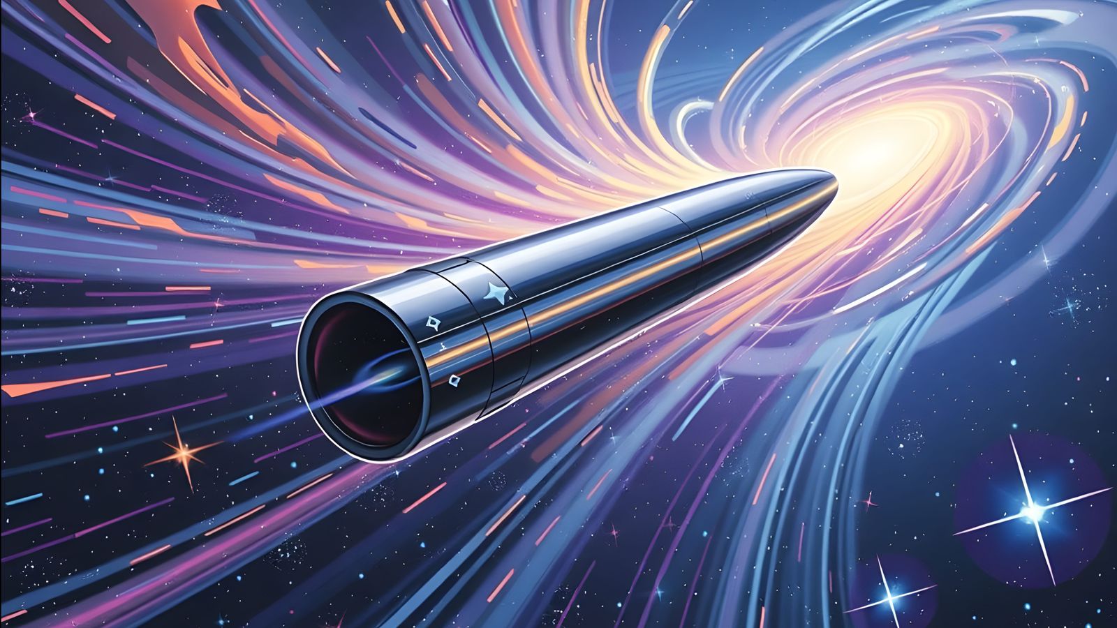 Glowing Starship Blazes Through Cosmic Vortex