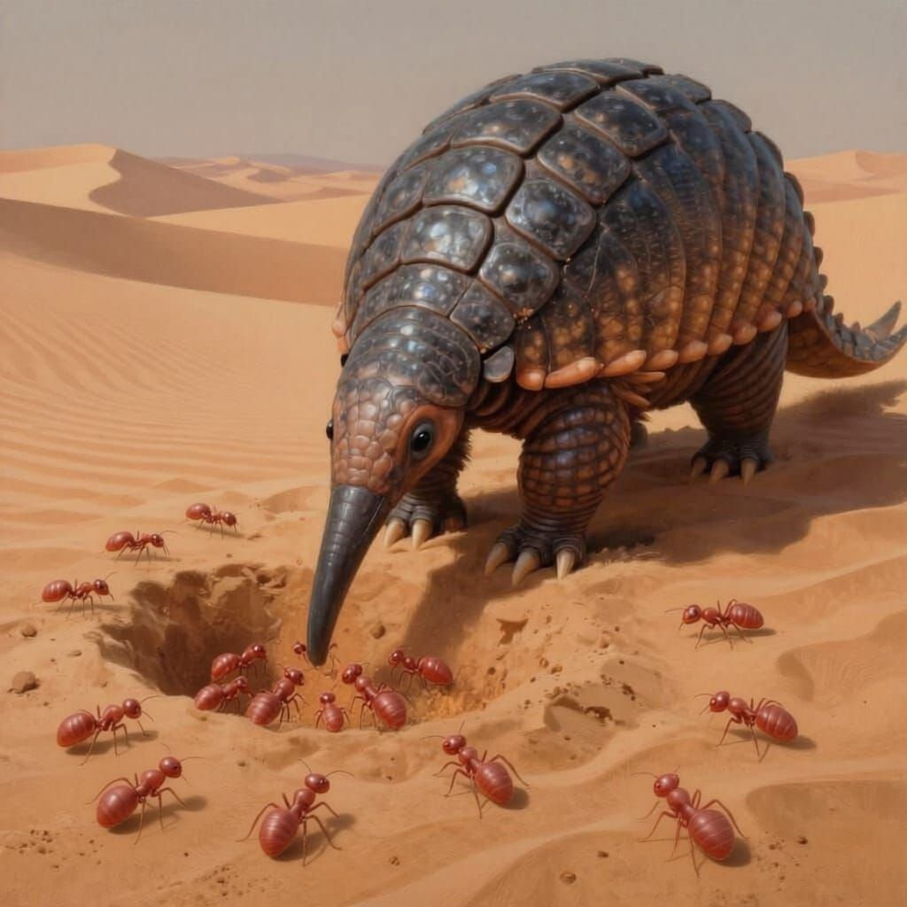 Giant Armadillo Sucking Ants and Levelling Sand Dunes